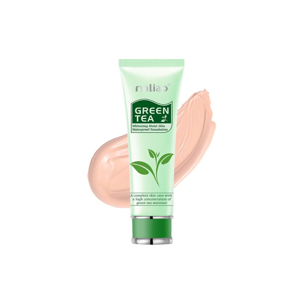 Maliao Green Tea Whitening Moist Skin Waterproof Foundation | Full Coverage | Hydrating & Smooth Finish | SPF Protection | Long-Lasting & Oil-Free | Brightening & Even Skin Tone | Soft Ivory, 80g