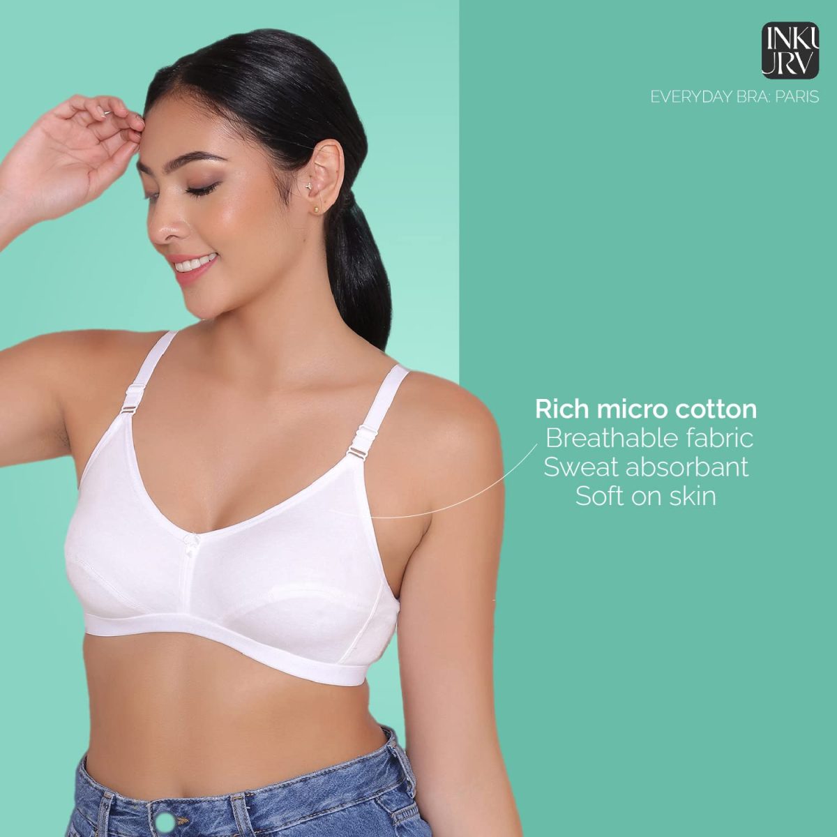 INKURV Everyday Bra for Women's and Girls | Non Padded | Non Wired | Full Coverage Bra in Rich Cotton Fabric - Paris | Combo of 2 | - Image 4
