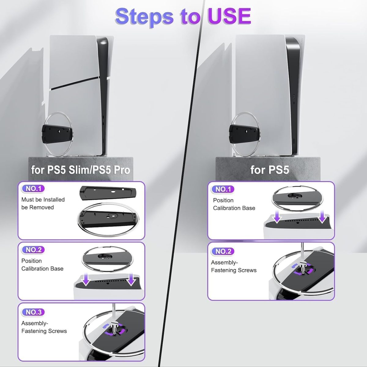 Juseisin for PS5 Vertical Stand Slim for Playstation 5 Consoles CFI-1000 Models, PS5 CFI-2000 Models Base with Screw, Anti-Rollover and Anti-Slip - Image 2
