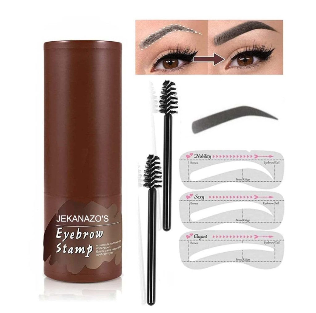 JEKANAZO'S Eyebrow Stamp Stencil Kit, One Step Brow Stamp Makeup Powder, Reusable Eyebrow Stencils Shape Thicker and Fuller Brows, Waterproof Long Lasting (Black)
