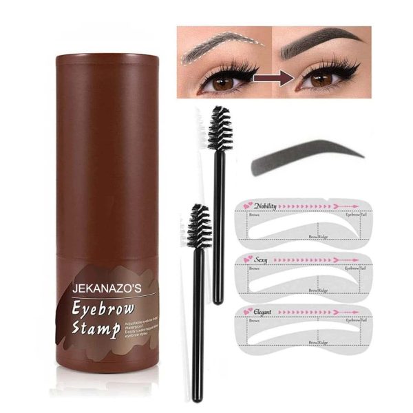 JEKANAZO'S Eyebrow Stamp Stencil Kit, One Step Brow Stamp Makeup Powder, Reusable Eyebrow Stencils Shape Thicker and Fuller Brows, Waterproof Long Lasting (Black)