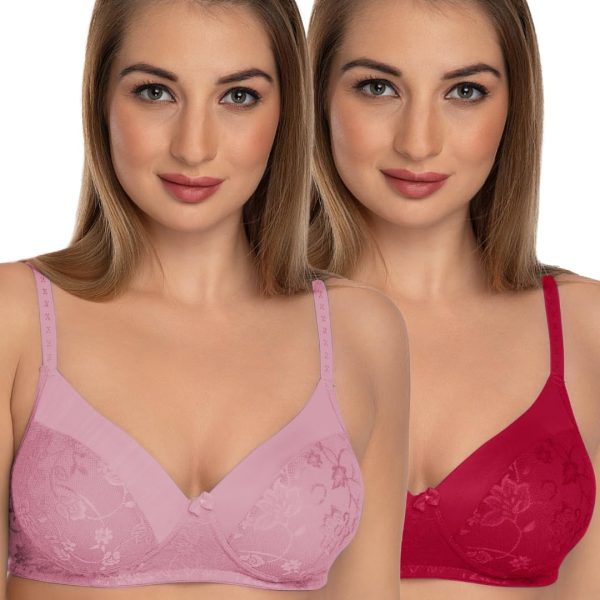 DAISY DEE Women Lace Pattern Printed Full Coverage Non-Padded Seamless Wire-Free Full Support Regular Cotton Bidal/T-Shirt Bra - NVLR