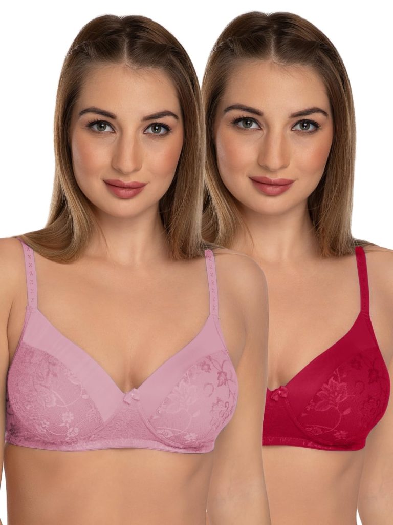 DAISY DEE Women Lace Pattern Printed Full Coverage Non-Padded Seamless Wire-Free Full Support Regular Cotton Bidal/T-Shirt Bra - NVLR