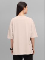 HELLCAT Beige Trendy Printed Oversized T-Shirt for Women - Image 3