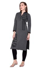 Rosary Women's Embroidered Woolen Kurti with Pockets | Warm Full Sleeve Winter Wear | Elegant Design - Image 2