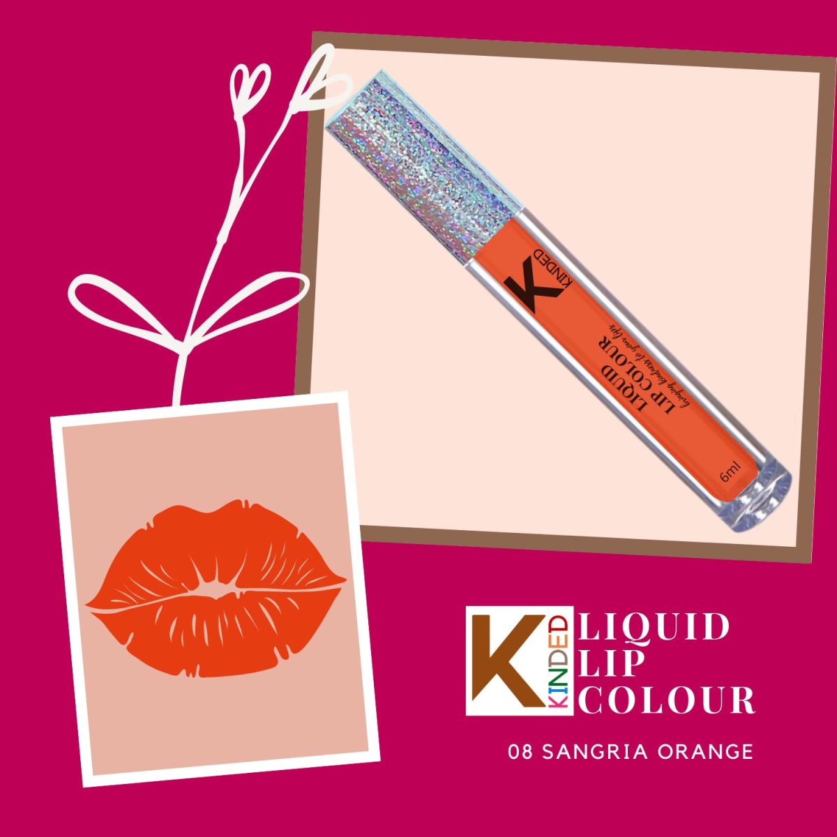 KINDED Liquid Lip Colour Vitamin E Enriched No Transfer Waterproof Resistant Smudge Proof Long Lasting Super Stay Glam Lipstick Lip Gloss for Girls Women (Matte Finish, Sangria Orange, 6 ml) - Image 3