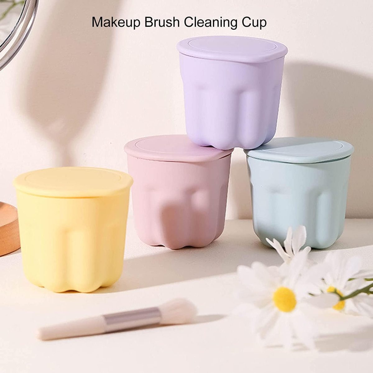 Agudo makeup brushes cleaning bowl watercolor painting brush washer and holder stand for drying makeup brush scrubber for girls women at home(multicolour/1pcs) - Image 2