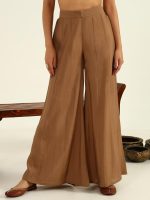 FIORRA Women's Brown Viscose Chanderi Straight Kurta with Palazzo and Dupatta - Image 6