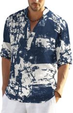 MADHAVISTA Men's Cotton Blend Full Sleeve Printed Short Kurta with Mandarin Collar Crafted from a Premium Cotton Blend