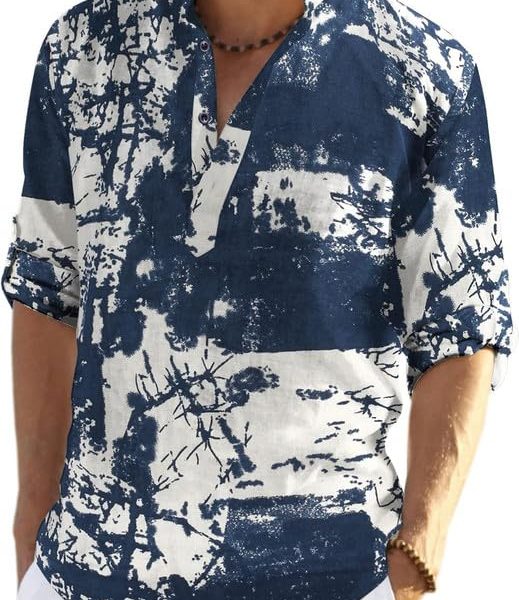 MADHAVISTA Men's Cotton Blend Full Sleeve Printed Short Kurta with Mandarin Collar Crafted from a Premium Cotton Blend