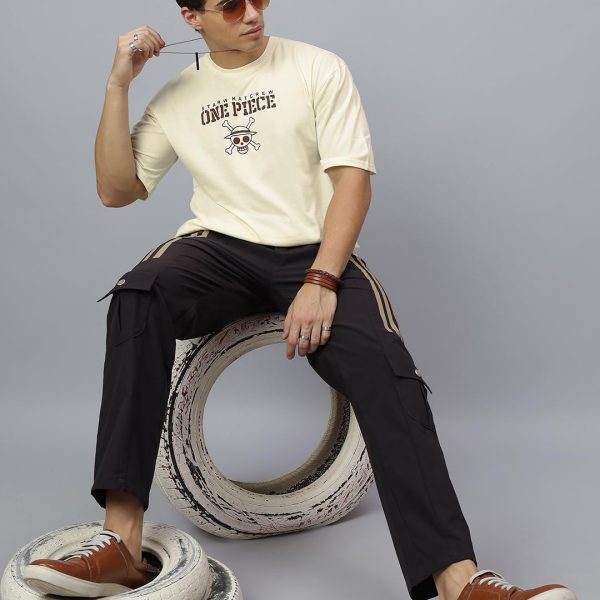 CrazyBee Mens Branded Oversized Anime Back Printed Off-White Half Sleeve Cotton T-Shirt for Mens ||Printing Tshirts for Men || Oversized t Shirts for Men|| ONE Piece