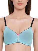 Clovia Women's Powernet Solid Padded Full Cup Wire Free T-Shirt Bra in Blue