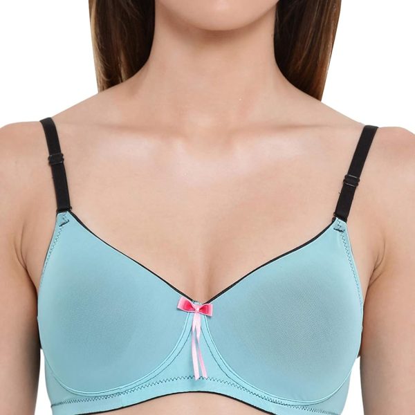 Clovia Women's Powernet Solid Padded Full Cup Wire Free T-Shirt Bra in Blue