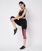 Mehrang High-Waisted Capri Leggings with Side Pocket – Black & Contrast Color Block Activewear for Gym, Yoga, and Everyday Comfort for Women - Image 2