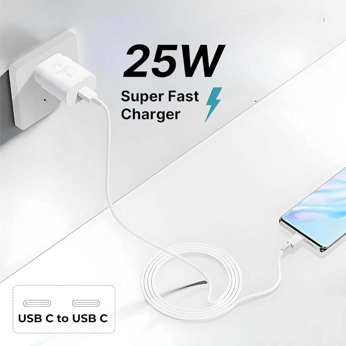 Kratos 25W Charger Adapter Compatible with Samsung Galaxy S/A/M/F/Z Series/S23/S22/S21/21 fe/S20/M14 5G/M34/M54/M53 5g/M33/M13/A34/A54 5G,F15/A15/A14/F14, for Samsung Charger Fast Charging,White - Image 3