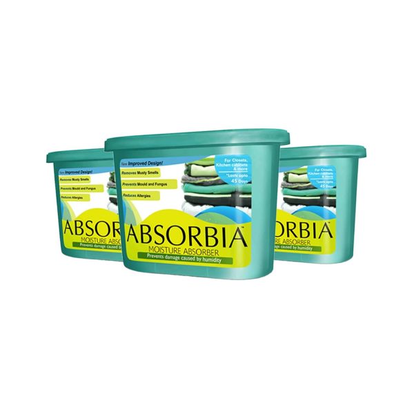 Absorbia Moisture Absorber | Absorbia Classic - Family Pack of 3 (600ml Each) | Dehumidier for Wardrobe Closets | Fights Against Moisture, Mould Musty smells ..vb