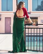 SIRIL Women's Dyed Jacquard Embroidery Work Georgette Saree with Unstitched Blouse - Image 3