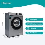 Hisense 7.0 Kg Fully-Automatic Front Loading Washing Machine (WFVB7012MS, Silver, Steam Wash, Built in Heater ), ‎Silver - Image 3