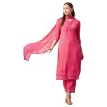 Azira Georgette Pink Straight Palazzo Kurta Set With Dupatta