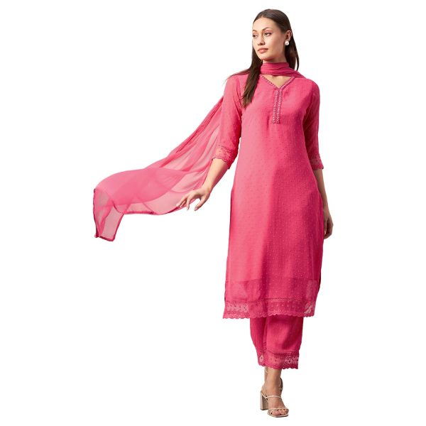 Azira Georgette Pink Straight Palazzo Kurta Set With Dupatta