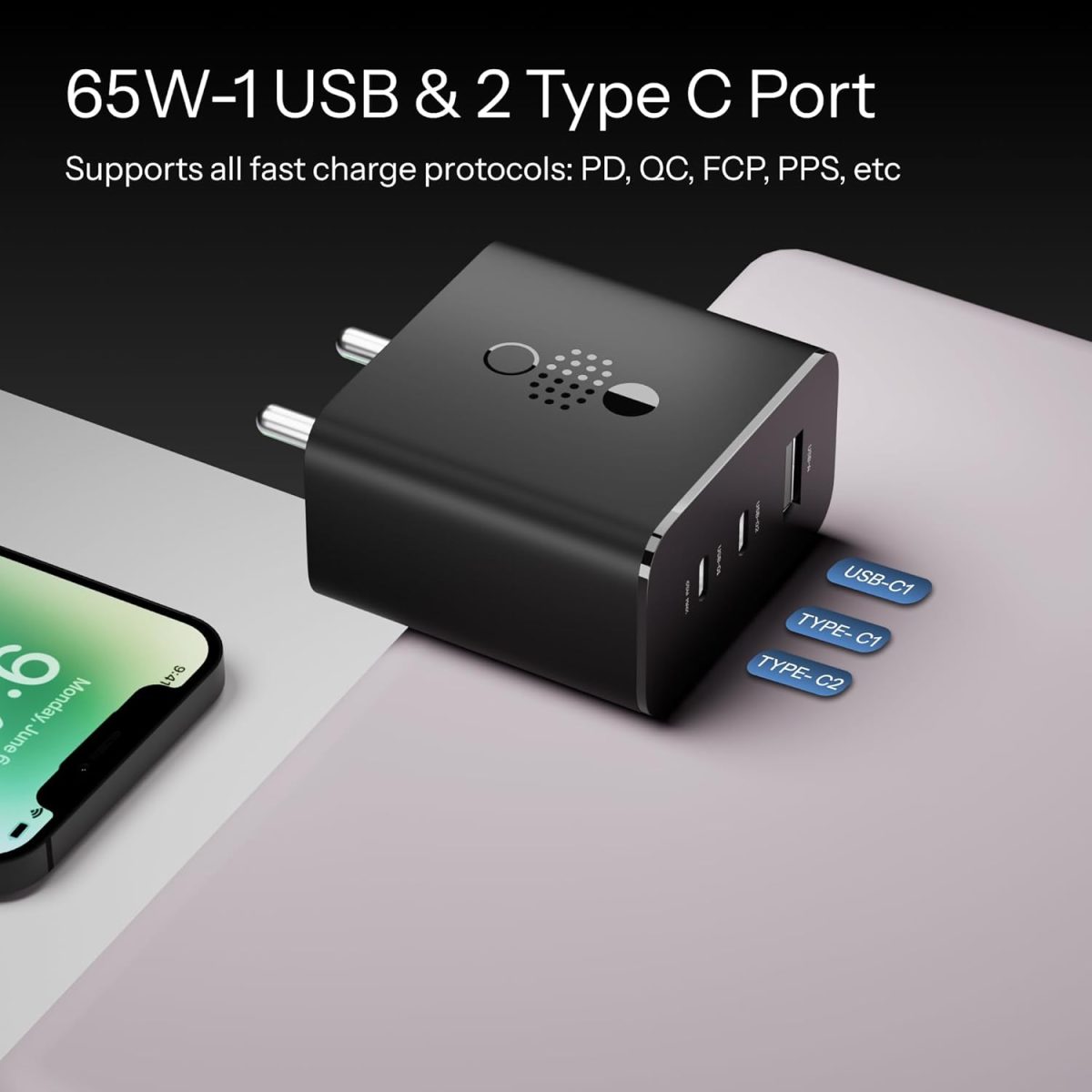 AILKIN 65W CMF for Nothing Gan Trio Charger Adapter | 3 Port USB Type C to A Fast Wall Charging Adaptor Compatible with CMF Phone 1/Nothing Phone 2a Plus/2A/Phone 2/Samsung Galaxy S24 Ultra - Image 8