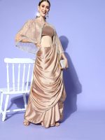 Womanista Women's Satin Saree with Embellished Cape(TI2765_Grey_Onesize) - Image 2