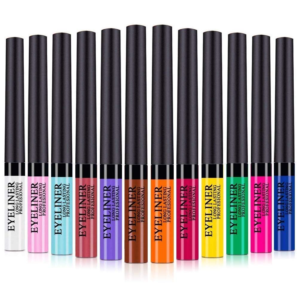 My Colors Colorful Liquid Eyeliner Set, 12 colors Matte Neon Eyeliner Pencil Pigmented Waterproof Smudgeproof Long Lasting Gel Eye Liner Eye Makeup Gift Kit for Women Multicolor