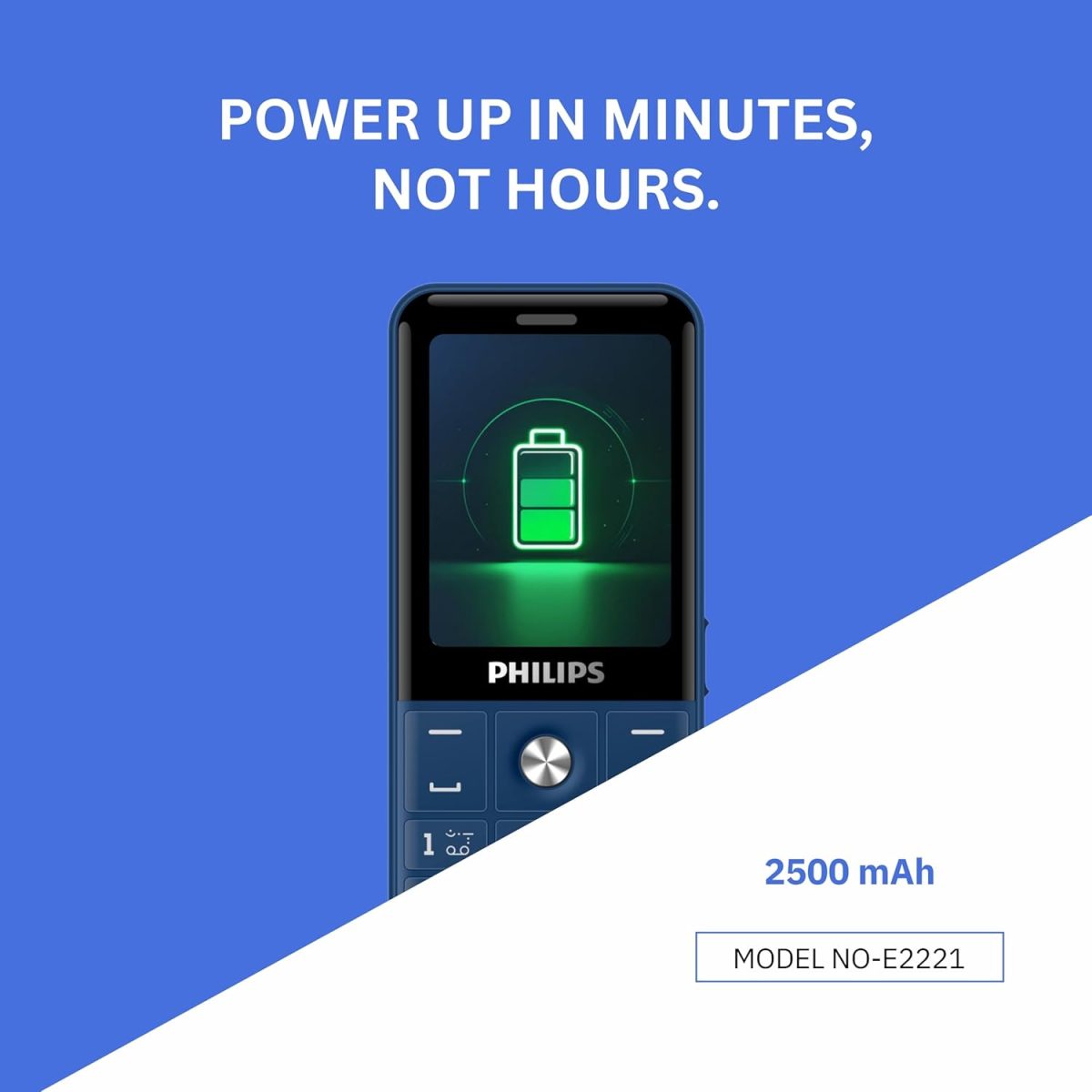 Philips All-New E2221 Sleek & Stylish |Keypad Mobile with 2.4" Screen|2500 MAH Battery | 2030mm Speaker| Wireless FM | Bright Torch| Digital Camera|Blue - Image 7