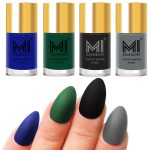 MI FASHION Smooth Matte Nail Polish Set of 4 Pcs Combo Multicolor 9.9ml each - Green, Grey, Blue, Black Nail Paints