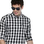 The Indian Garage Co Men's Cotton Slim Fit Checkered Full Sleeves Cutaway Collar Casual Shirt