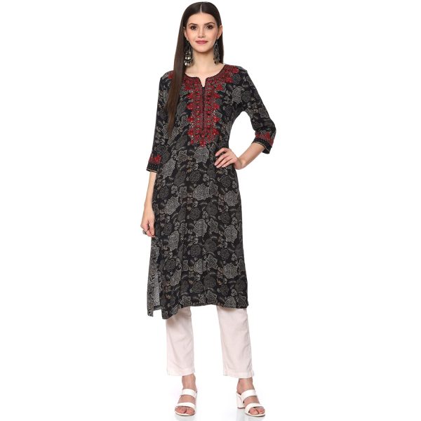 BIBA Women Rayon Straight Printed Kurta