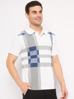 KASMA Men's Cotton Blend Polo Tshirt Has a Short Sleeve & Straight Hem-SNGKS-CHK8WHT - Image 3