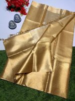 HAIDER ALI AND SONS Women Handloom Pure Soft Tissue Saree With Banarasi Weaving Zari Border And Running Bp | Saree For Party, Wedding, And Festivals, gold - Image 4
