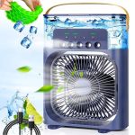 Drumstone 𝟏𝟓 𝐘𝐞𝐚𝐫𝐬 𝐖𝐚𝐫𝐫𝐚𝐧𝐭𝐲 Mini Air Cooler, Portable Air Conditioner Fan with 3 Wind Speeds & Spray Modes, Personal Desk Cooler, Adjustable Timer, LED Light_Multicolor