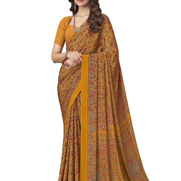 SIRIL Women's Floral Printed Silk Crepe Saree with Unstitched Blouse Piece
