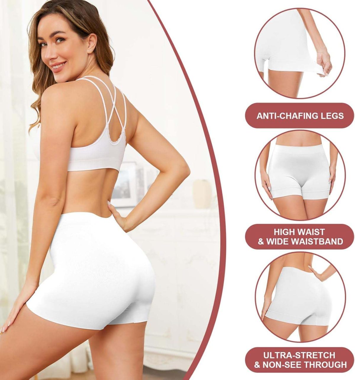 HSR Women's Cotton Ice silk safety pants Mid Waist seamless anti-slip non-curling Shorties/Underskirt Shorts (One size Fit to 30-38 inch) - Image 3