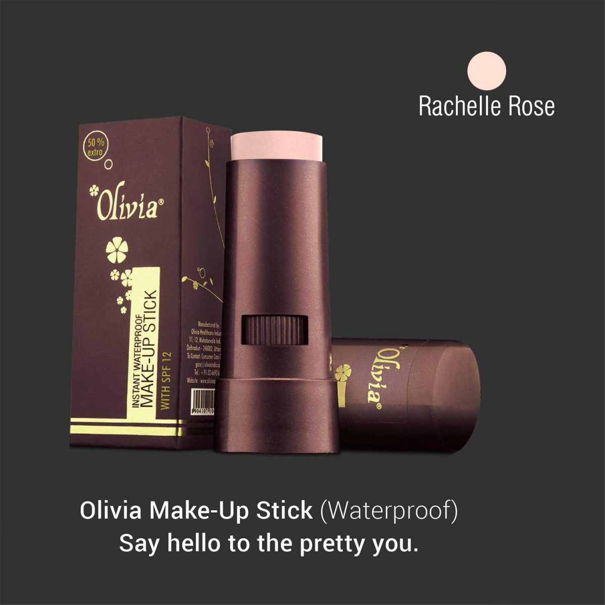 Olivia Instant Waterproof Makeup Stick with SPF 12-02 Rachelle Rose | 3-in-1 Foundation, Concealer & Moisturizer | Sweatproof, Long-Lasting Base Makeup | Evens Skin Tone & Hides Blemishes - Image 4
