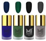 MI FASHION Smooth Matte Nail Polish Set of 4 Pcs Combo Multicolor 9.9ml each - Green, Grey, Blue, Black Nail Paints - Image 2