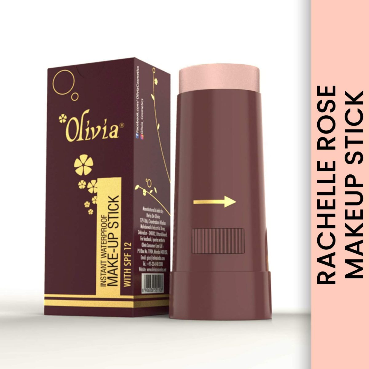 Olivia Instant Waterproof Makeup Stick with SPF 12-02 Rachelle Rose | 3-in-1 Foundation, Concealer & Moisturizer | Sweatproof, Long-Lasting Base Makeup | Evens Skin Tone & Hides Blemishes - Image 2
