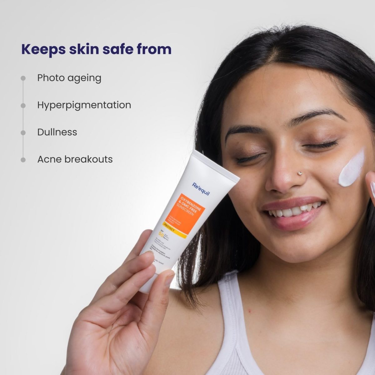 RE' EQUIL Oxybenzone and OMC Free Sunscreen For Oily, Sensitive & Acne Prone Skin | Prevents Acne Breakouts | No White Cast | SPF 50 PA+++ | 50g - Image 5