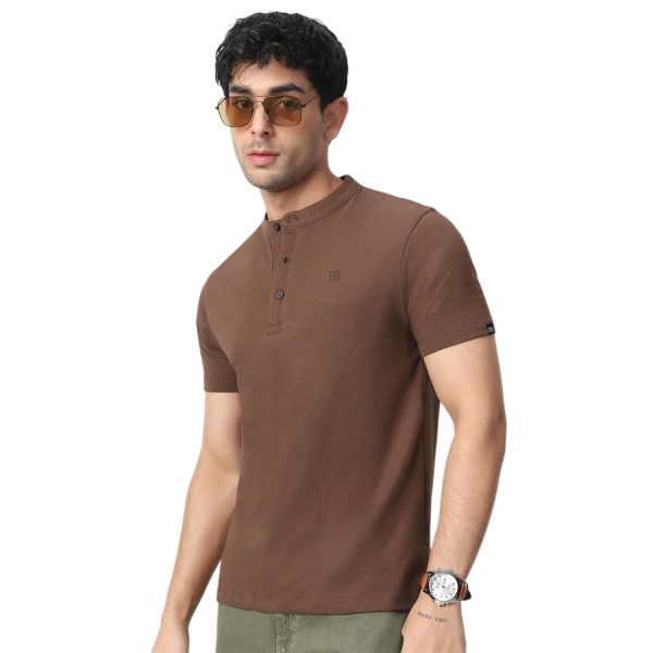 Urbano Fashion Men's Solid Mandarin Collar Slim Fit Half Sleeve Cotton T-Shirt