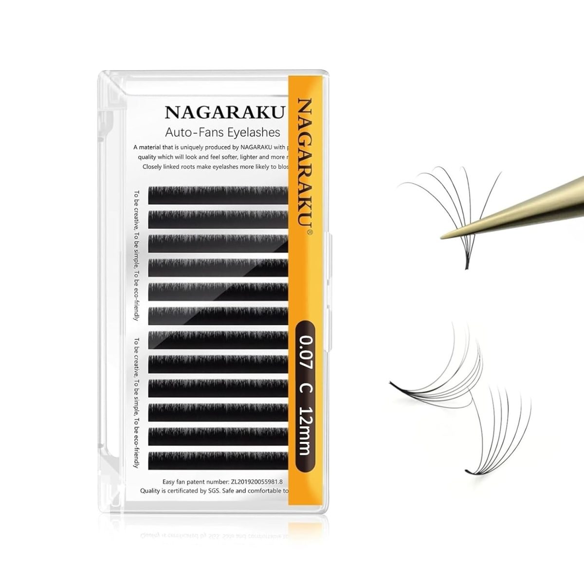 NAGARAKU Easy Fanning Auto Fans Eyelash Extension Self Handing Making Fast Bloom Flowering Pre-bonded Lashes Mega Volume 12 Row/Tray With Thickness 0.07mm Curl C (Length - 12mm)
