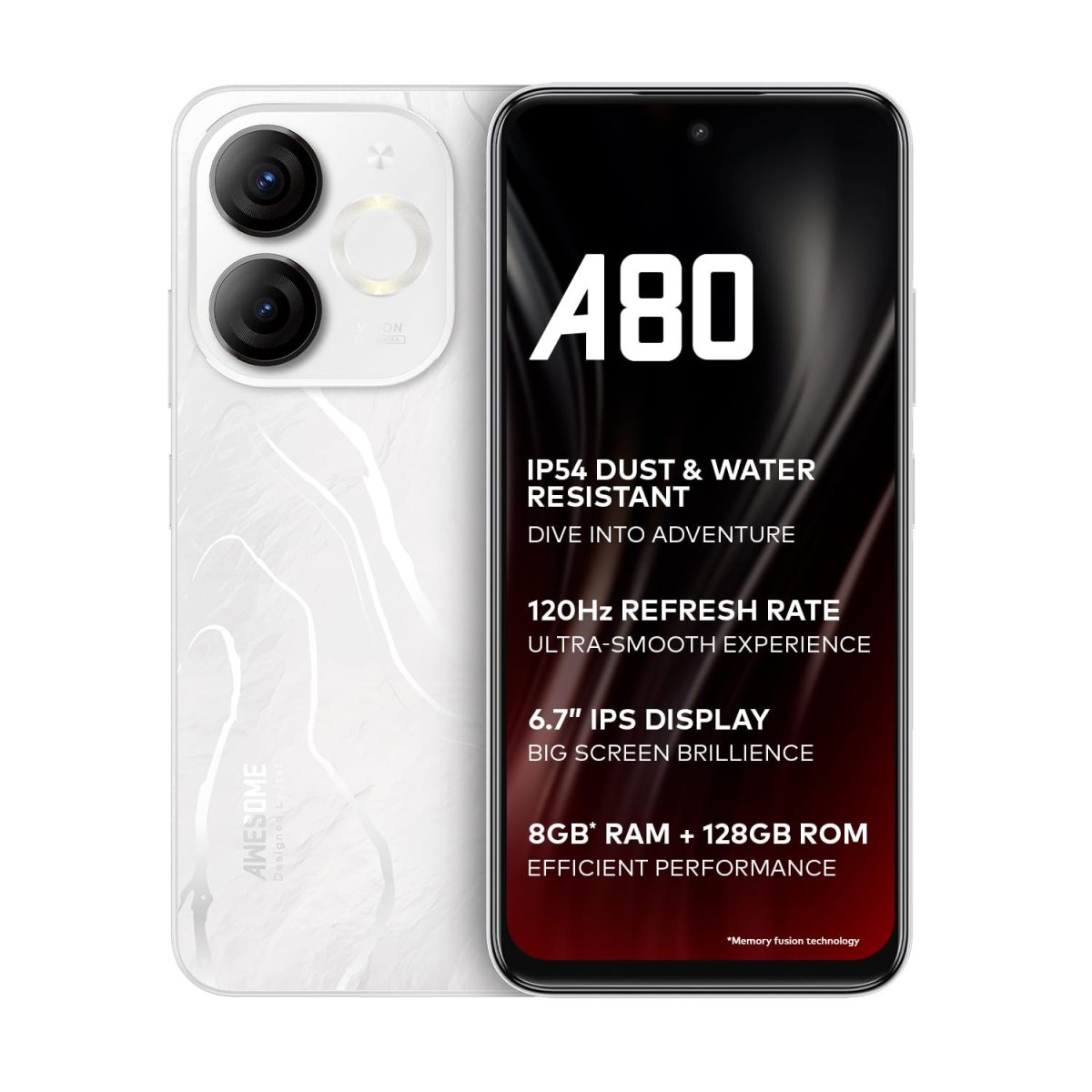 itel A80 | 120Hz Refresh Rate|Punch Hole Display|50MP Super HDR Cam| IP54 Dust & Splash Resistant | 3 Year Fluency | Ring Light Notification | 8GB RAM, 128GB ROM | Glacier White