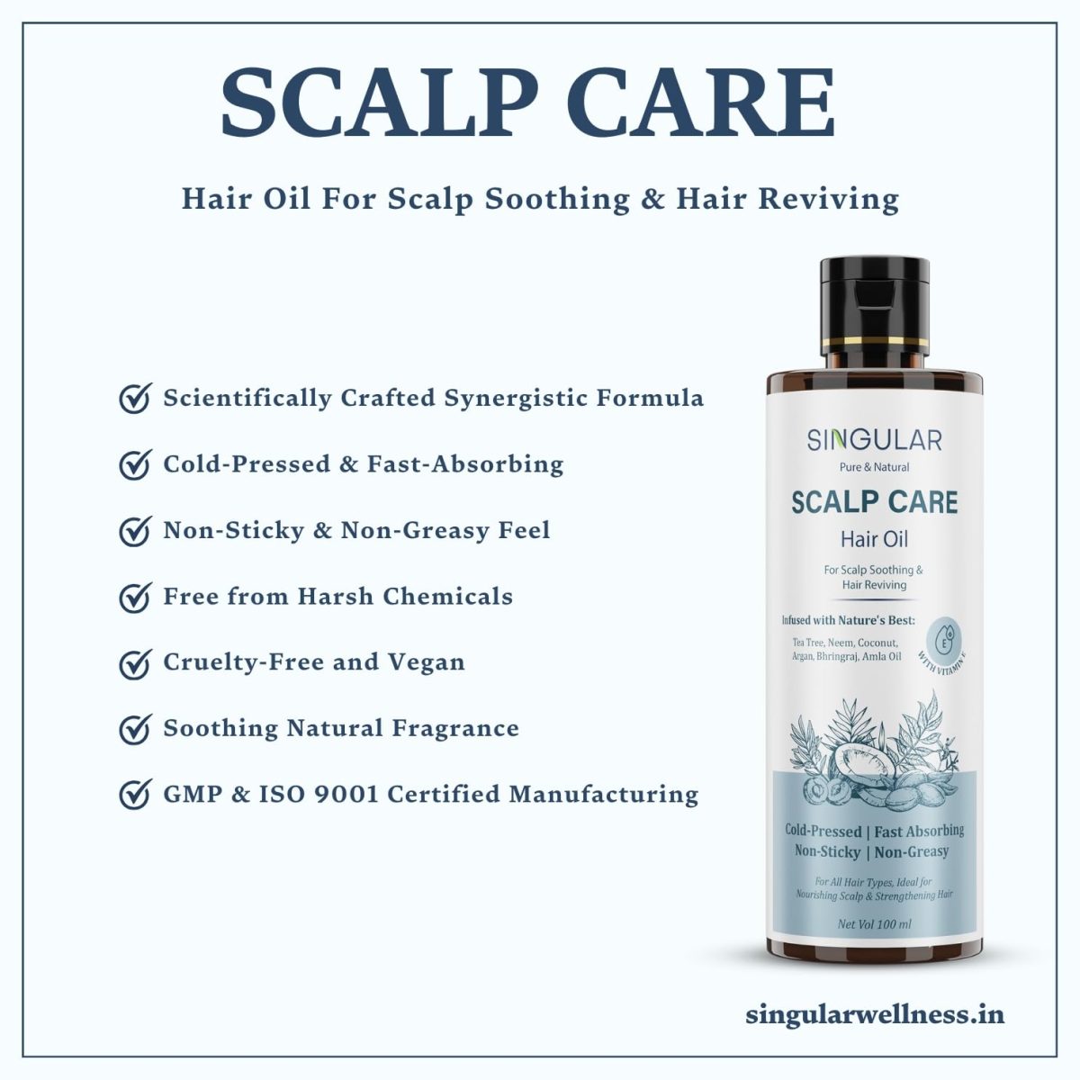 Singular Scalp Care Hair Oil for Itchy Scalp, Soothing & Sebum Control, Cold-Pressed with Tea Tree, Neem, Argan & More - 100 ml - Image 4