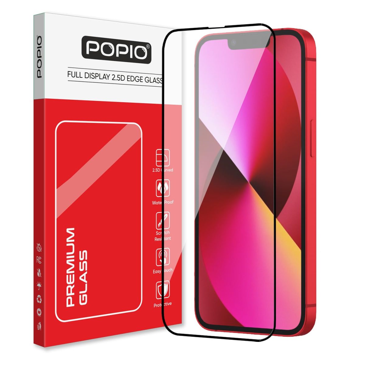 POPIO Military-Grade Gorilla Tempered Glass Compatible For iPhone 13/13 Pro / 14 / 16e (Black) Edge To Edge Coverage With Easy Installation Kit, Pack Of 1