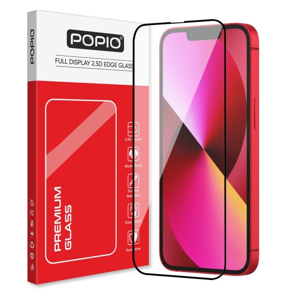 POPIO Military-Grade Gorilla Tempered Glass Compatible For iPhone 13/13 Pro / 14 / 16e (Black) Edge To Edge Coverage With Easy Installation Kit, Pack Of 1