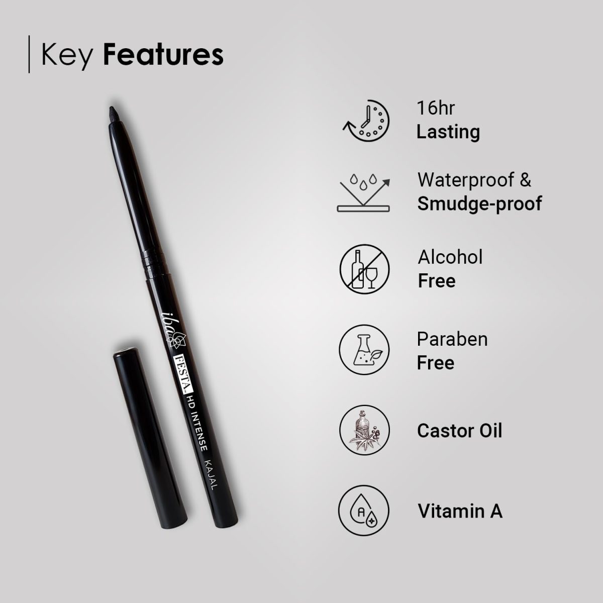 Iba Festa HD Intense Kajal Extra Jet Black 0.35g | 16 Hr Long Stay | Smudge Proof & Waterproof Eye Makeup | Matte Finish | Vegan & Cruelty-free - Image 4