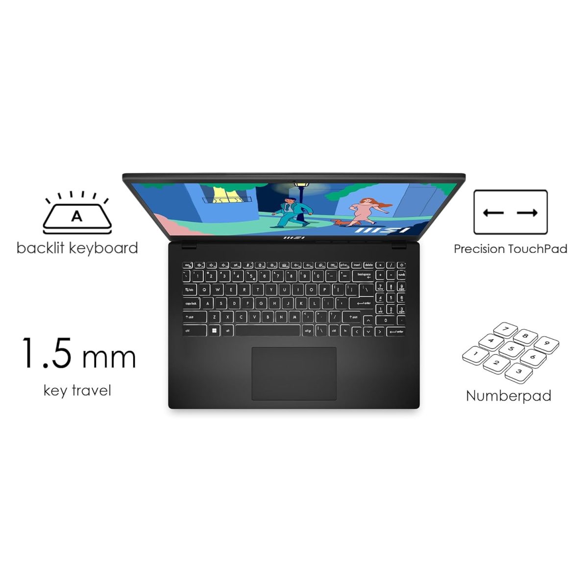 MSI Modern 15, AMD 7th Gen. Ryzen 5-7530U, 40CM FHD 60Hz Laptop(16GB/512GB NVMe SSD/Windows 11 Home/MSO 2021/AMD Radeon Graphics/Classic Black/1.7Kg), B7M-427IN - Image 5