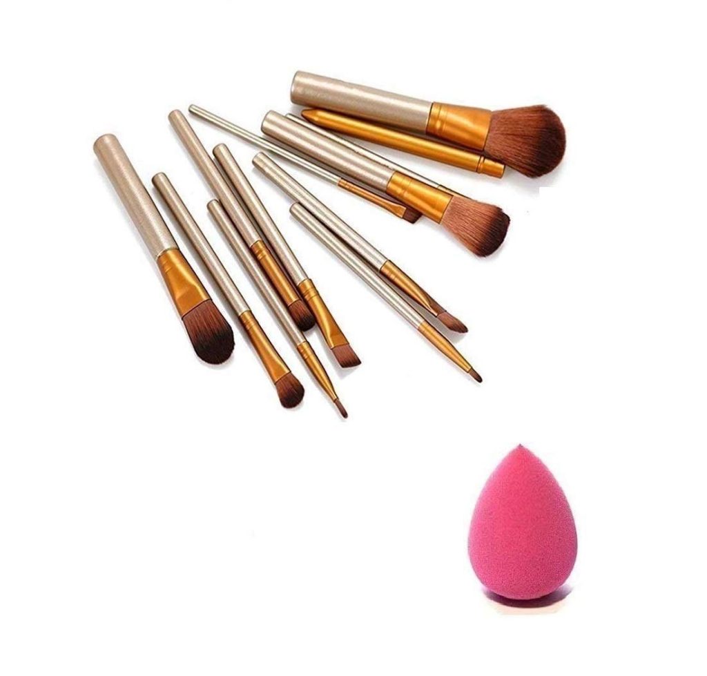 AVTY Makeup Brush Set of 12 with Blunder Puff - Multicolor