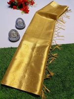 HAIDER ALI AND SONS Women Handloom Pure Soft Tissue Saree With Banarasi Weaving Zari Border And Running Bp | Saree For Party, Wedding, And Festivals, gold - Image 5
